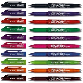 Frixion Pilot BL-FR7 Large Rollerball Pen Set in Practical Gift Case / 10 Assorted Colours/ 0.4 mm Line Width
