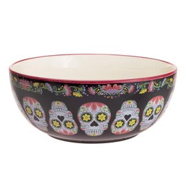 Boston International Ceramic Bowl Day of the Dead Serving Dish, Large/8 Cups, No Vida Cantina