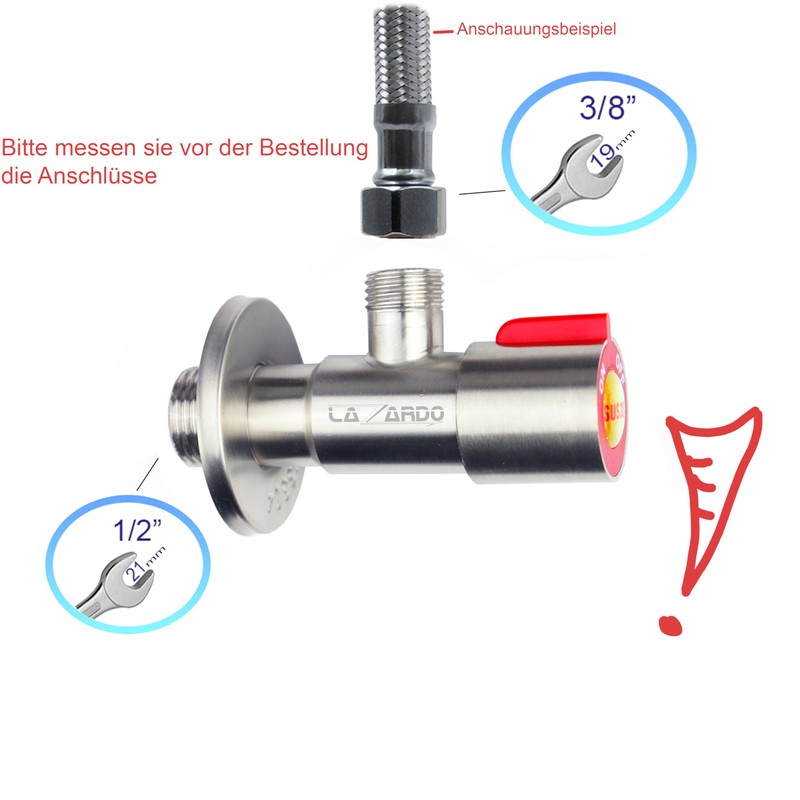 Set of 2 Angle Valve Stainless Steel Red Blue Outlet: