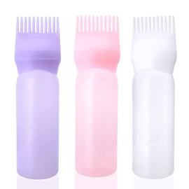 Cosywell Root Comb Applicator Bottle 6 Ounce Hair Dye Applicator Brush 3 Pack for Hair Root Comb Color with Graduated Scale(Pink White Purple)