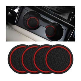 XINLIYA 4PCS Car Cup Holder Coasters, Dustproof Automotive Interior Accessories Mat, Non-Slip Insert Water Bottle Holder Pads, 2.75 Inch Universal for Vehicles, Trucks, RVs and More（Black/Red）