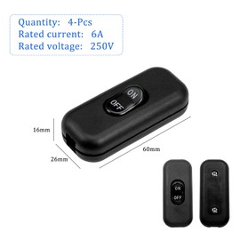 Pack of 4 Intermediate Switch 6A 250V Cord Switch 2-3-Pin Cable Switch Rocker Switch Inline Switch for Table Lamp Bedside Lamp Small Appliances Lamps (Black)