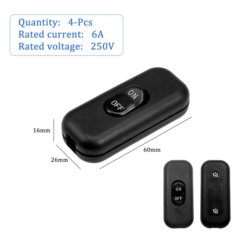 Pack of 4 Intermediate Switch 6A 250V Cord Switch 2-3-Pin
