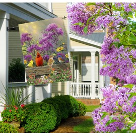 Cardinal House Flag Welcome Spring Double Sided Large Burlap Yard Flags for Outside Seasonal Decoration 28x40 Inch