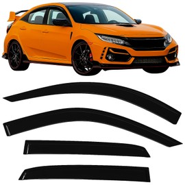 2016-2021 Tape-On Rain Guards for Honda Civic Hatchback Side Window Visor Deflectors 10th Gen HB Type-R EX EX-L LX Sport Touring 3D Wavy JDM Style Vent Shades