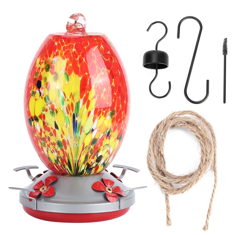 Hummingbirds Water Feeder Colorful Painting Glass Bird Feeding Tool for