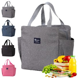 ZELAITE Lunch Bag, Small Lunch Bag, Cool Bag, Insulated Lunch Bag with Side Pockets for School, Picnic, Outdoor or Work Lunch Boxes (B)