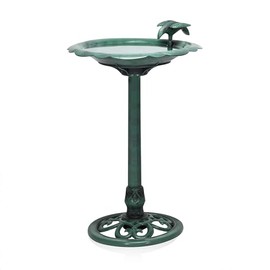 Alpine Corporation Estatua de Jardín de 31" de Alto con Bebedero de Pájaros Antiguo al Aire Libre con Decoración de Pájaros