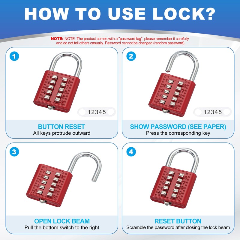 MECCANIXITY Combination Padlock, 10-Digit Push Button Padlock 5-Position Locking Mechanism