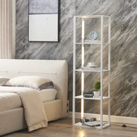 FENLO Fancy - LED Display Shelf with Dimmable Lights, LED Shelf Floor Lamps for Living Room, Sturdy Corner Shelf Curio Cabinet Display, Tall Floor Lamps with Shelves