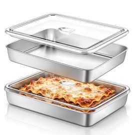TeamFar Stainless Steel Lasagna Pan with Lid, 12.4x9.8x2 Inch Baking Pan