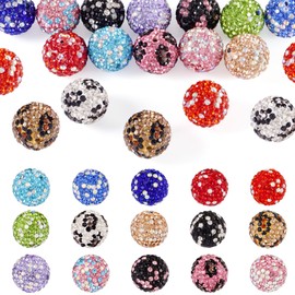 Beadthoven 15Pcs 16mm Rhinestone Beads Mixed Color Crystal Pave Clay Disco Ball Beads Round Polymer Clay Rhinestone Beads Chunky Bubblegum Beads for Keychain Bracelet Jewelry Making DIY Supplies