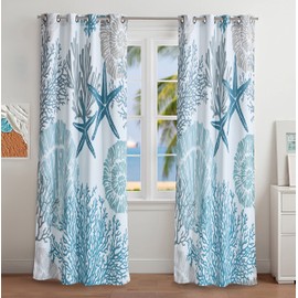 Tritard Coastal Window Curtains Grommet Drapes Nautical Beach Themed Thermal Insulating 50% Light Blocking Privacy Curtain for Living Room, Bedroom 2 Panels Set, 52x84 Inches