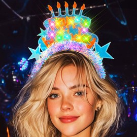 ACEDRE Light Up Birthday Headband Glowing Happy Birthday Star Crown Hair Accessories for Women