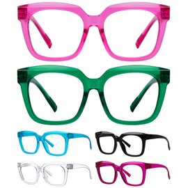 BFOCO Metalless Screwless Spring Hinges Oversized Reading Glasses Women Ladies 6 Pack Readers +1.50