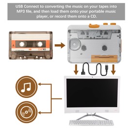 Cassette Tape Player, Cassette to MP3 Converter, Portable Cassette Player Walkman with 3.5mm Headphone Jack & Earphones, Compatible with 2000 XP Vista 7 8 10 Computers