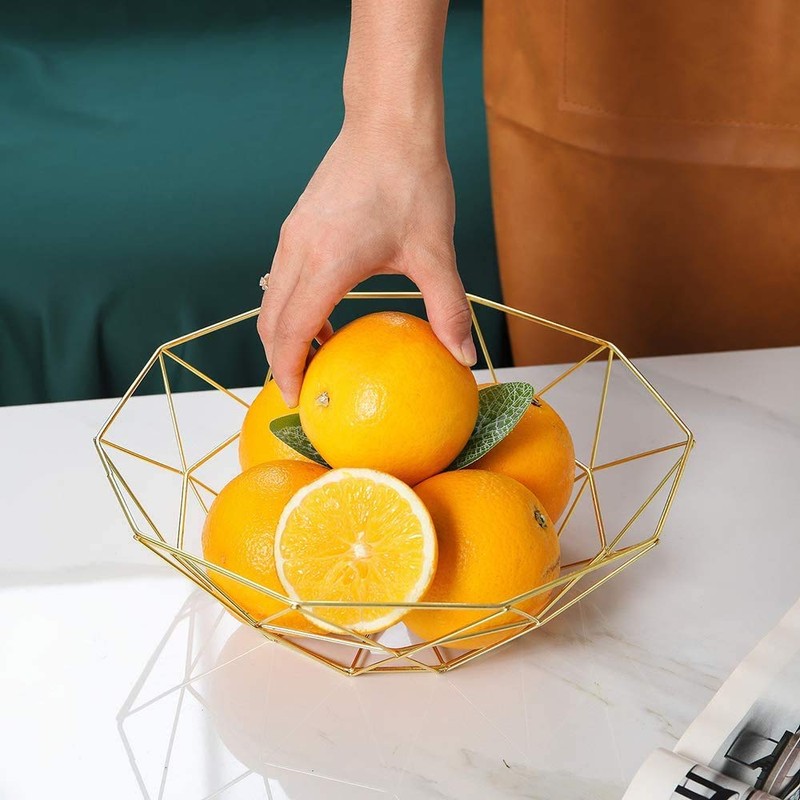 KJKVIVH Metal Wire Fruit Basket Fruit Bowl, Round Bread Storage