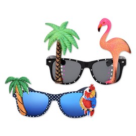 PLAY BLING 2 Pieces Hawaiian Tropical Novelty Sunglasses Flamingo Parrot Tree Party Glasses Eyewear for Fancy Dress