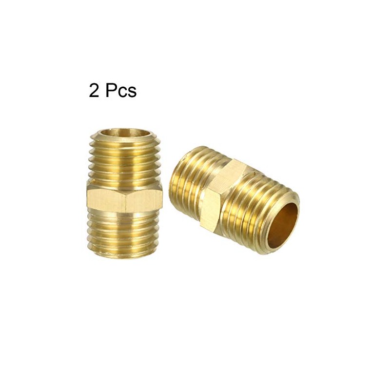 sourcing map Brass Pipe Fitting, Hex Nipple, 1/4" NPT x