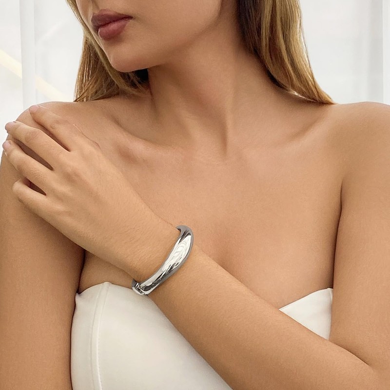 bike8 Gold Chuck Cuff Bangle Bracelets for Women (Silver)