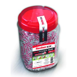 fischer 557385 Wall Dowels 10 x 50 Concrete, Can Bucket with 10 x 50 Duopower (200 Pieces), Grey/Red, 10 x 50/200 uds