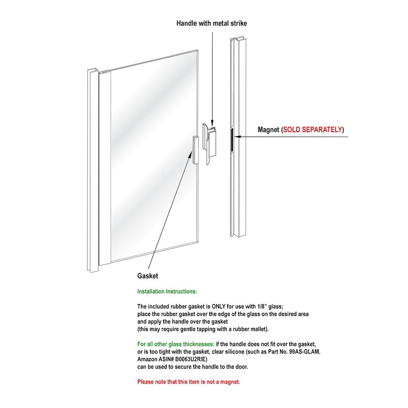 Gordon Glass® 3" White Frameless Shower Door Handle with Metal