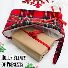 unel Snowflake Christmas Stocking, Red Tartan Pattern & Snowflake Design, Large Xmas Stockings for Adults & Kids