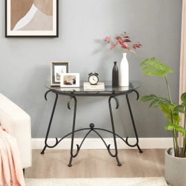 Tempered Glass Surface Console Table Coffee Table with Sturdy Construction for Living Room, Rustic Blacksize: 41.14 :*24.80 *5.51in