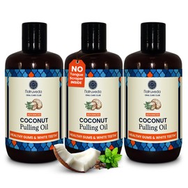 Natruveda Coconut Oil Pulling Mouthwash – 3 Pack, 8 oz Each, Cocomint Flavor, Organic Ayurvedic Oral Rinse, Natural Mouthwash for Teeth and Gums, Coconut Pulling Oil for Daily Oil Pulling
