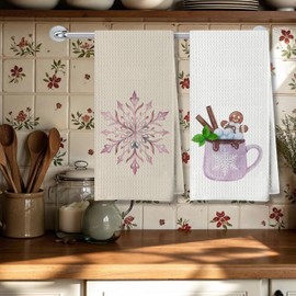 AgriFusion Tech Winter Snowflake & Hot Cocoa Kitchen Towels, Christmas Holiday Decorative Absorbent Dishcloths Hand Towels Set of 2 for Kitchen Decor, 16x24 Inches