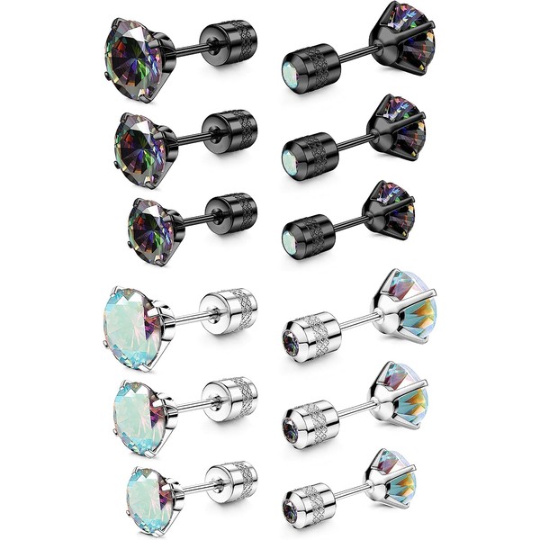 MILACOLATO 6 Pairs Titanium Earrings for Sensitive Ears, Screw Back,