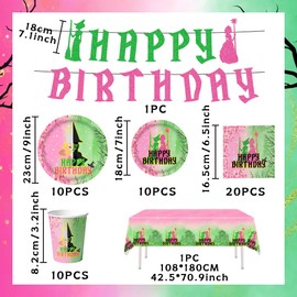 ADIOS TO MY 20S Pink Green Birthday Party Decorations Pink Goes Good with Green Birthday Banner Plates Napkins Cups Tablecloth for Boy Girl Party Supplies