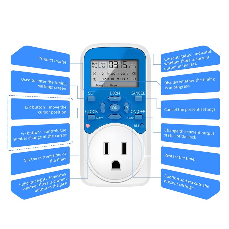 Timer Outlet, Programmable 110V/220V Pump Timer Switch, Minimum Setting by