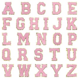 uxcell 26Pcs Chenille Letter Patches, A-Z Alphabet Self Adhesive Chenille Patches Embroidered Patch Stickers for DIY Fabric Clothing Shoes Bags, Pink
