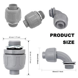 3/4 inch PVC Flexible Conduit Connector UL Listed Conduit Connector Fittings 6 Pack (3 Pcs 180D/3 Pcs 90D)