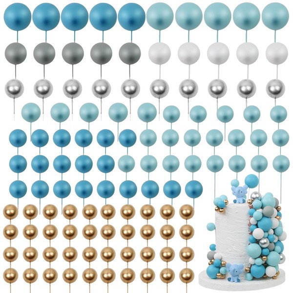Acmee - 115 decoraciones para tartas de bolas, mini globos para decoración de tartas, bola de espuma, púas para cupcakes, decoración de tartas, decoración de cumpleaños, boda, baby shower, temática azul