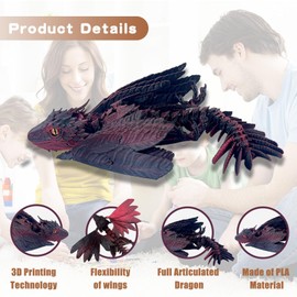 SGYYSG Feathered Wyvern Dragon,3D Printed Fidget Dragon Toys, Articulated Dragon with Wings (Black Red)
