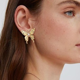 Gold Butterfly Earrings for Women Teen Girls Crystal Butterfly Stud Earrings Dainty Butterfly Earrings Fashion Jewelry Gifts for Women Girls Trendy