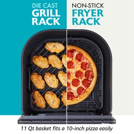 Elite Gourmet EAF2411G Digital Indoor Grill/Air Fryer Oven, 11L Capacity, Grill Rack, 8 Presets, Bake, Roast, Broil, Dehydrate, 1700-Watts, 25 Delicious Recipes, Stainless-Steel/Black