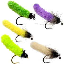 12 Mop Flies Assortment 2 | Mop Jig Tungsten Bead and Barbed Hooks | Fly Fishing Flies for Trout Size 10, 12, 14