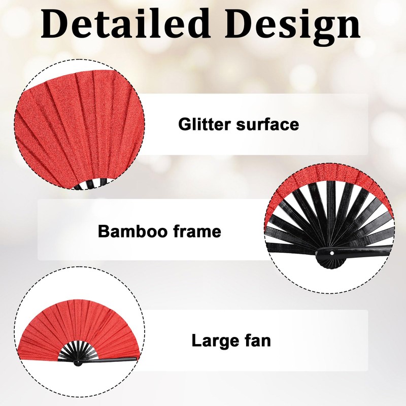 Motthjcw Bamboo Hand Fans, 13 Inch Large Glitter Rhythmic Clack