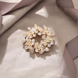 EVER FAITH Österreichischer Kristall Wedding Bridal Blatt Blume Kranz Brosche Pin Gold-Ton