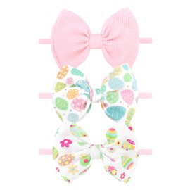 YanJie Easter Hairbands Baby Girl Headbands Pink Baby Headband Cheer Bows Egg Carrots Print Nylon Hairbands Bows Infant Easter Hair Accessories