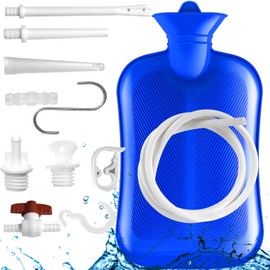 2 L Enema Bag with Switch，Hot-Water Bottle，5.0 ft. Long Silicone Hose ,3 Multi-Size Reusable Tips, Controlable Water Flow Valve- Coffee, Shower, Douche & Home Adult Enema Kit（Blue）