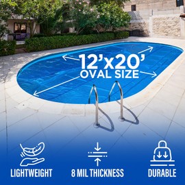 Shop Square 12' x 20' Oval Solar Cover for Inground and Above Ground Pool, 8 Mil - Premium Heavy Duty Solar Blanket for Above Ground Pool, Blue - Made in USA