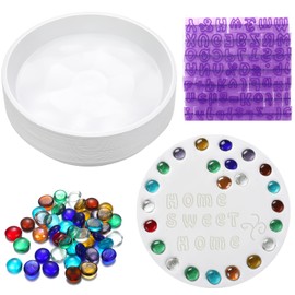 LOYIM 20 Pcs 8 Inch Stepping Stone Kit Include Round Concrete Mold Mosaic Tiles and Letters Numbers Stamps DIY Craft Art Make Your Garden Stepping Stone for Family Outdoor Decorative (No Concrete Mix)