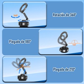 WODHMIEY Soporte Magnético para Celular Automóvil con Ventosa, Rotación 360°, Ajustable y Extensible, Fijación Segura en Vidrio y Tablero, Compatible con Teléfonos de 4.7'' a 7''