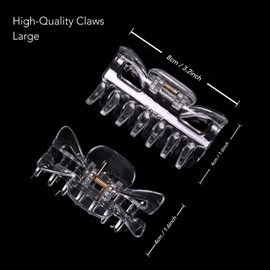 Basic Sense 3.2 inch Hair Claws, Durable & Sturdy Non-Slip Grip Classic Design Clamps, Jaw Clips, Large 2pcs set Clear