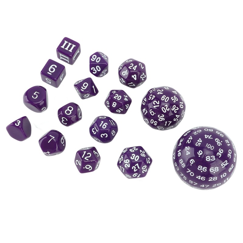 15pcs Polyhedral Dice Set 3 to 100 Sides Complete Polyhedral