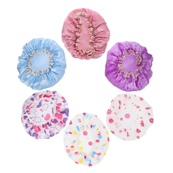 Healvian 6pcs Reusable Shower Caps for Women Thick Double Single